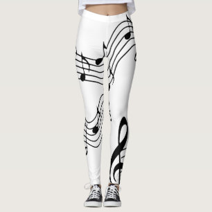 Music Notes B&W Yoga Pilates Hot Pants Leggings