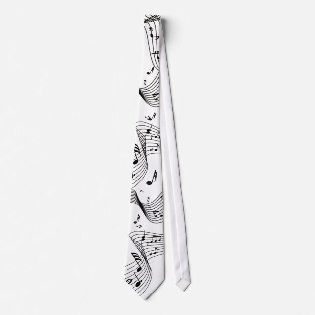 Music Notes Black and White Necktie (Front)