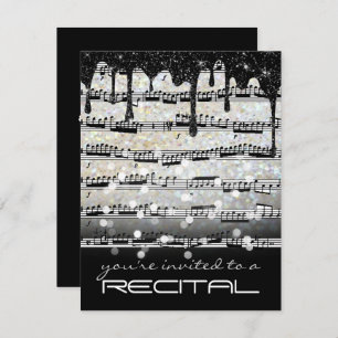 music notes black and white recital invitation