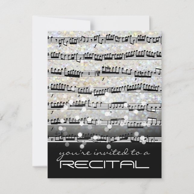 music notes black and white recital invitation (Front)