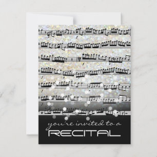 music notes black and white recital invitation