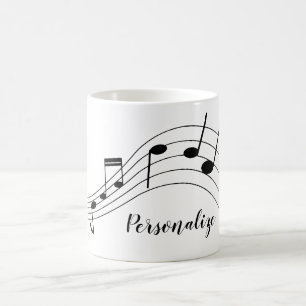 Music Notes Black Grey Stylish Personalised Coffee Mug