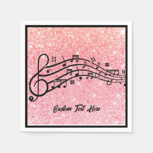 Music Notes Black Pink Glitter Sparkle Personalise Napkin