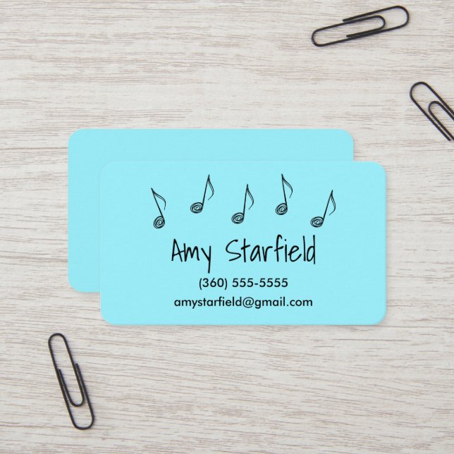 Music Notes Blue Business Cards (Front/Back In Situ)