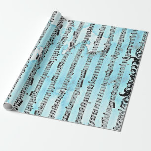 Music Notes Blue Wrapping Paper, 30" x 6' Paper