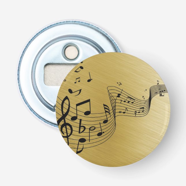 Music Notes Brushed Gold  Bottle Opener (Front)
