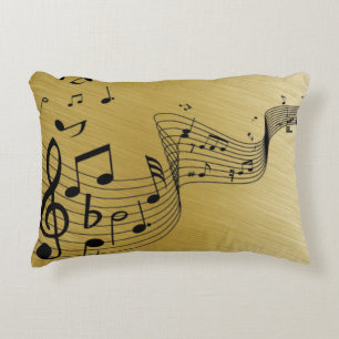 Music Notes Brushed Gold  Decorative Cushion