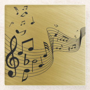 Music Notes Brushed Gold Glass Coaster