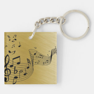 Music Notes Brushed Gold Key Ring