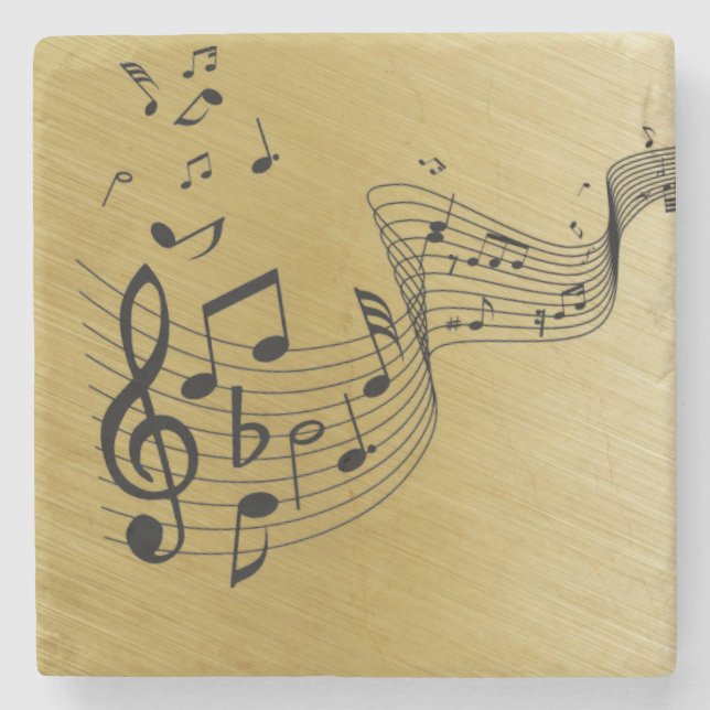 Music Notes Brushed Gold  Stone Coaster (Front)