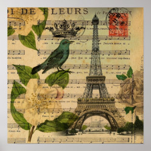 music notes camellia french paris eiffel tower poster