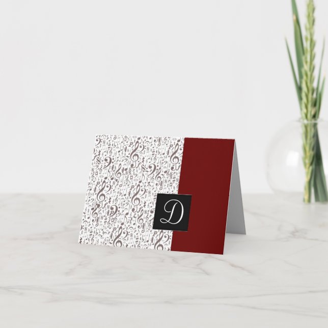 Music Notes Card with Monogram (Front)