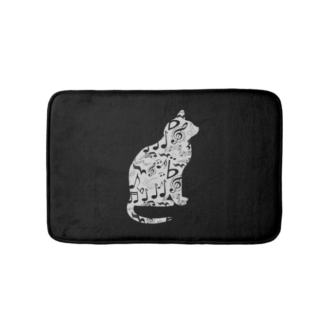 Music Notes Cat Lover - Minimalist Musician Bath Mat (Front)