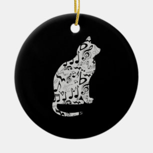 Music Notes Cat Lover - Minimalist Musician Ceramic Tree Decoration