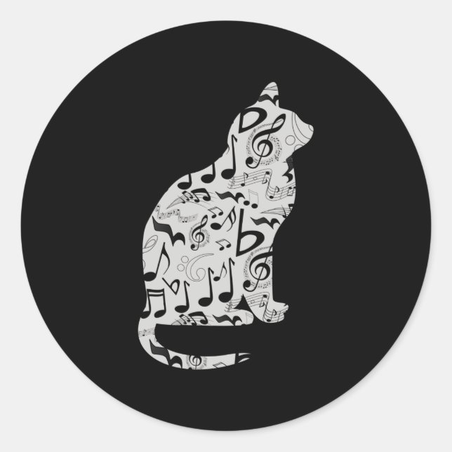 Music Notes Cat Lover - Minimalist Musician Classic Round Sticker (Front)