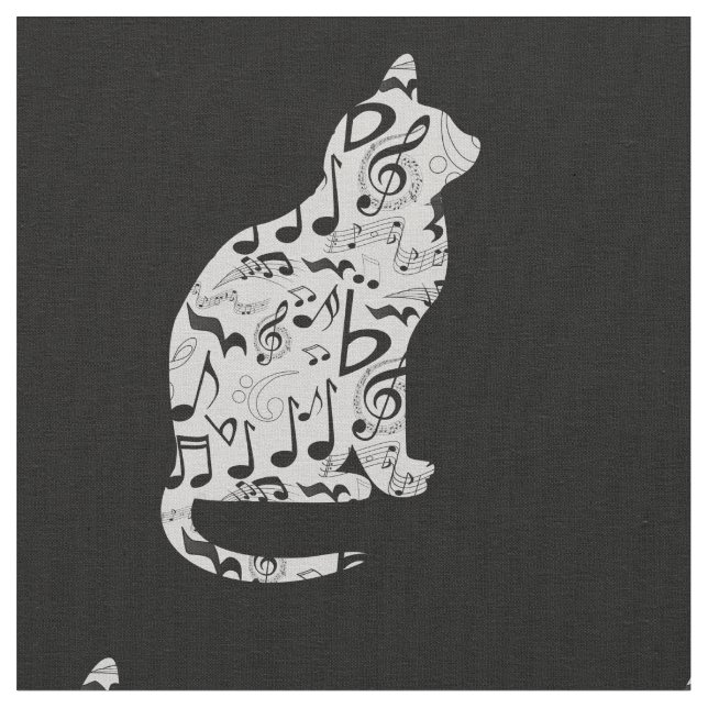 Music Notes Cat Lover - Minimalist Musician Fabric (Close Up)