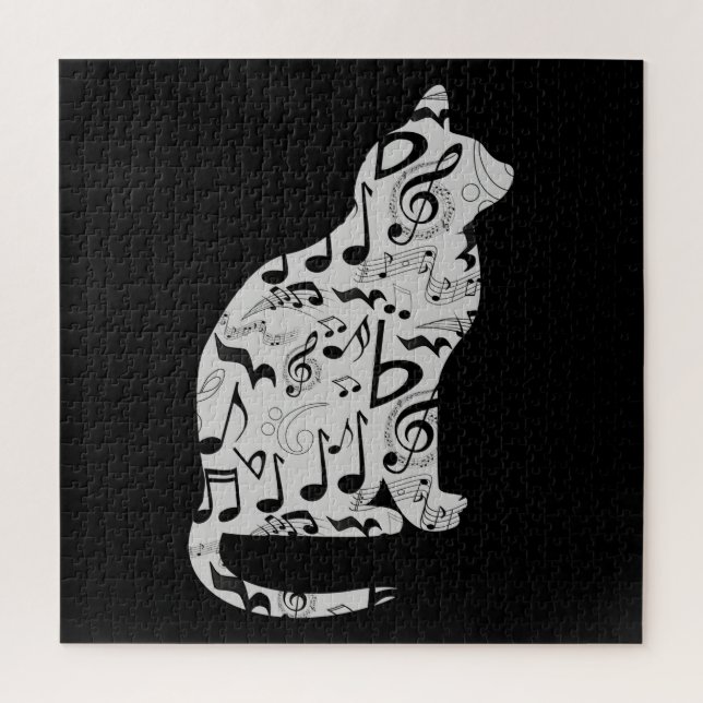 Music Notes Cat Lover - Minimalist Musician Jigsaw Puzzle (Vertical)