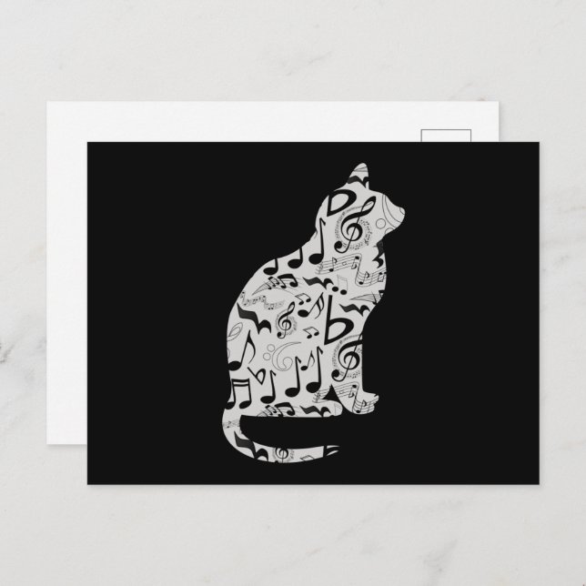 Music Notes Cat Lover - Minimalist Musician Postcard (Front/Back)