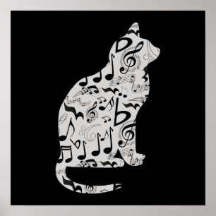 Music Notes Cat Lover - Minimalist Musician Poster