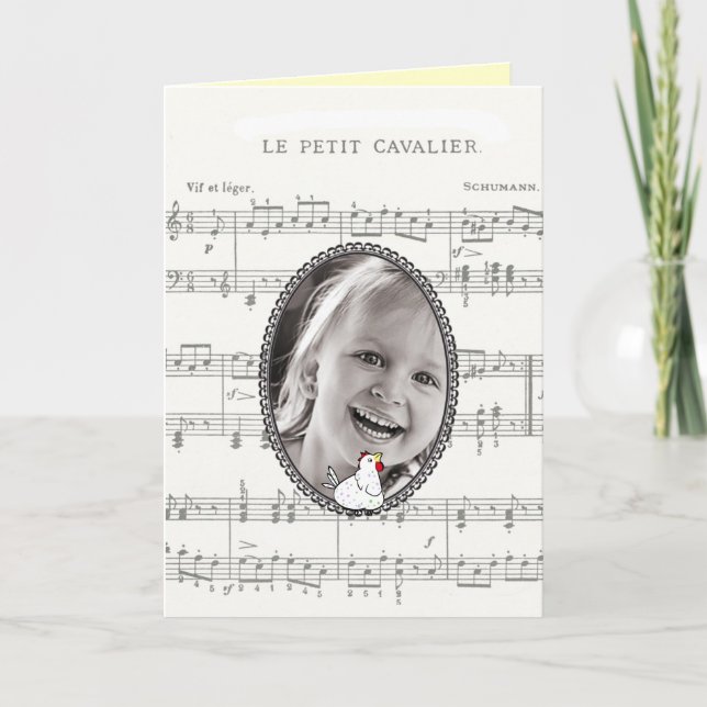 Music Notes Chicken-Customise Photo Birthday Card (Front)