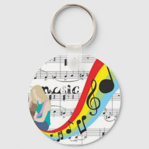Music notes colors key ring
