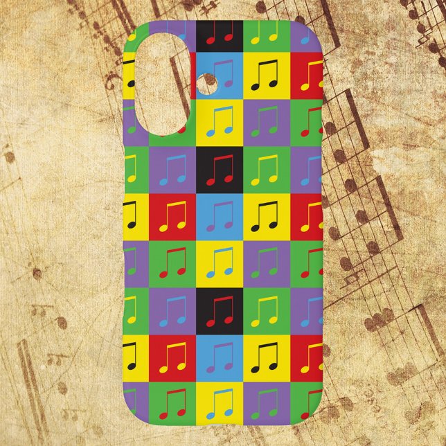 Music Notes Colourful 8th Pop Art Pattern Case-Mate iPhone Case (A phone case with a pop art pattern featuring music notes done in a rainbow of colors)