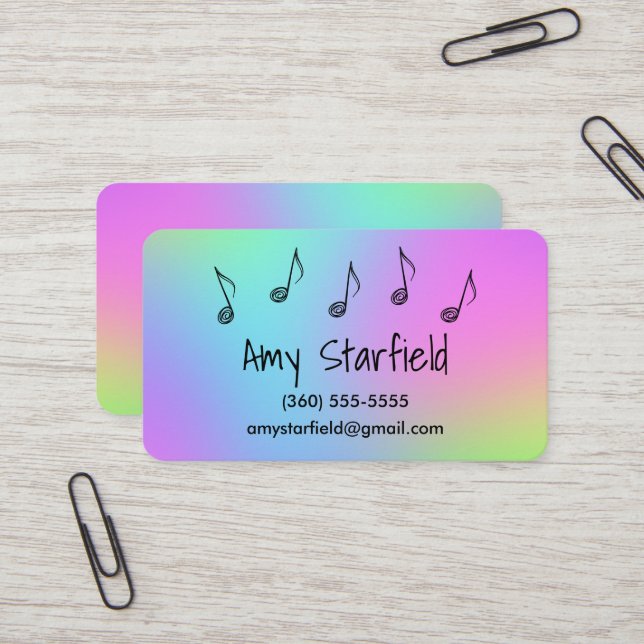 Music Notes Colourful Business Cards (Front/Back In Situ)