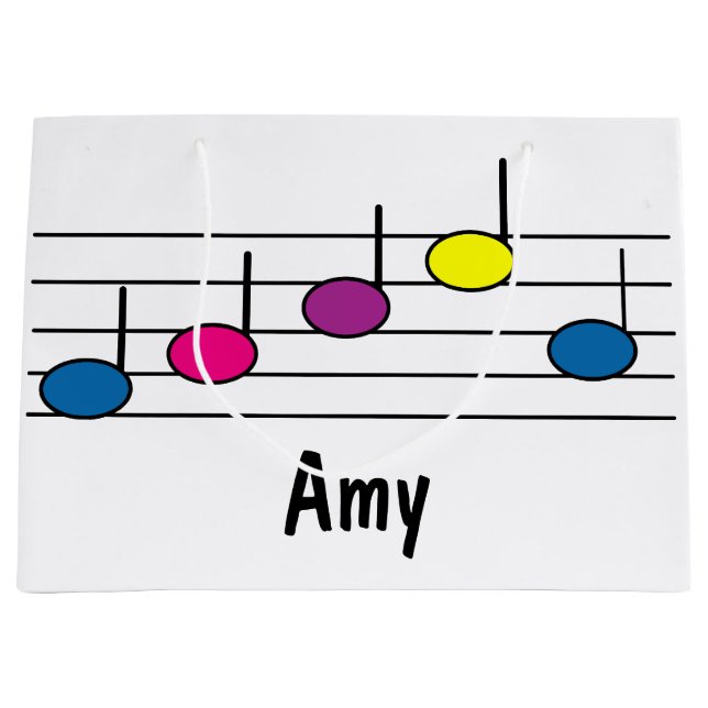 Music Notes Colourful Pretty Personalise Large Gift Bag (Front)