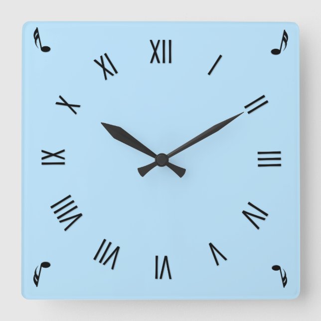 Music Notes Corners Roman Numeral Square Wall Clock (Front)