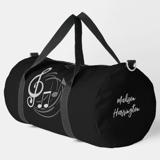 Music Notes custom name Duffle Bag (Left Corner)