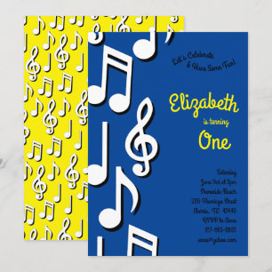 Music Notes Cute Kids 1st Birthday Party Invitation