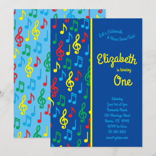 Music Notes Cute Kids 1st Birthday Party Invitation