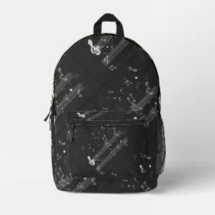 Music Notes Elegant Black Printed Backpack