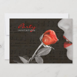 music notes flourish  valentines day red rose invitation