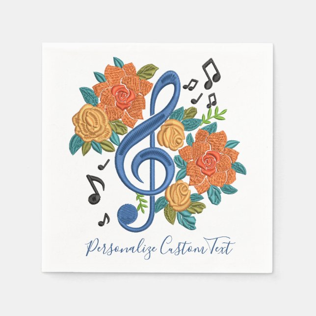 Music Notes Flowers Musical Personalised Napkin (Front)