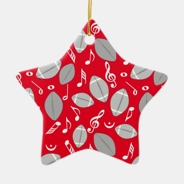 Music Notes Footballs Ceramic Tree Decoration (Front)