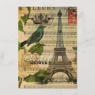 music notes french botanical paris eiffel tower invitation