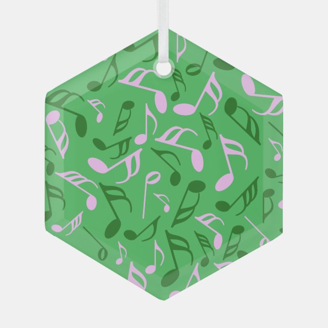 Music Notes Green Glass Tree Decoration (Front)