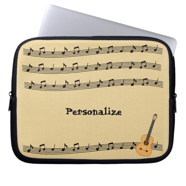 Music Notes & Guitar Personalise Laptop Laptop Sleeve (Front)