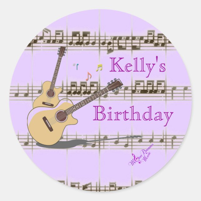 Music Notes & Guitars Classic Round Stickers (Front)