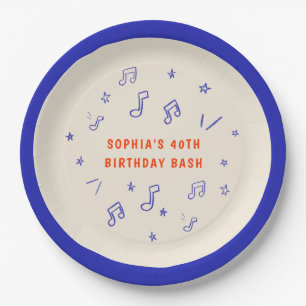 Music Notes Hand-Drawn Illustrations 40th Birthday Paper Plate