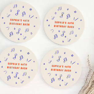 Music Notes Hand-Drawn Illustrations 40th Birthday Round Paper Coaster