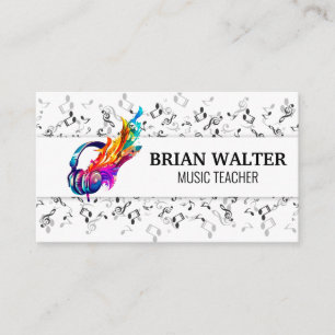 Music Notes   Head Phones Logo Business Card