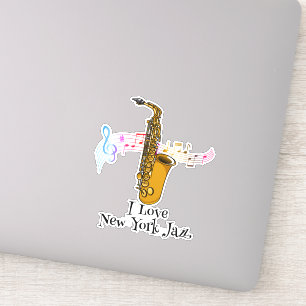 Music Notes I Love New York Jazz Saxophone Sticker