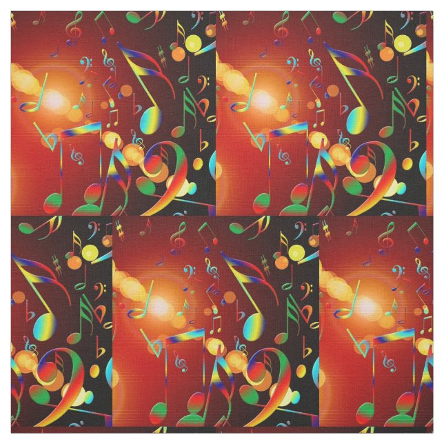 Music Notes In Neon Colours Fabric (Swatch)