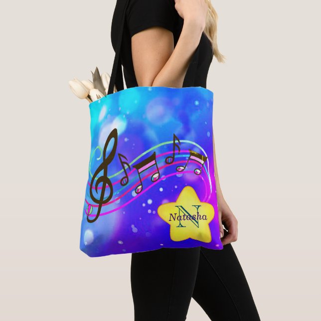 Music Notes in Starry Sky for a Happy Song Tote Bag (Close Up)