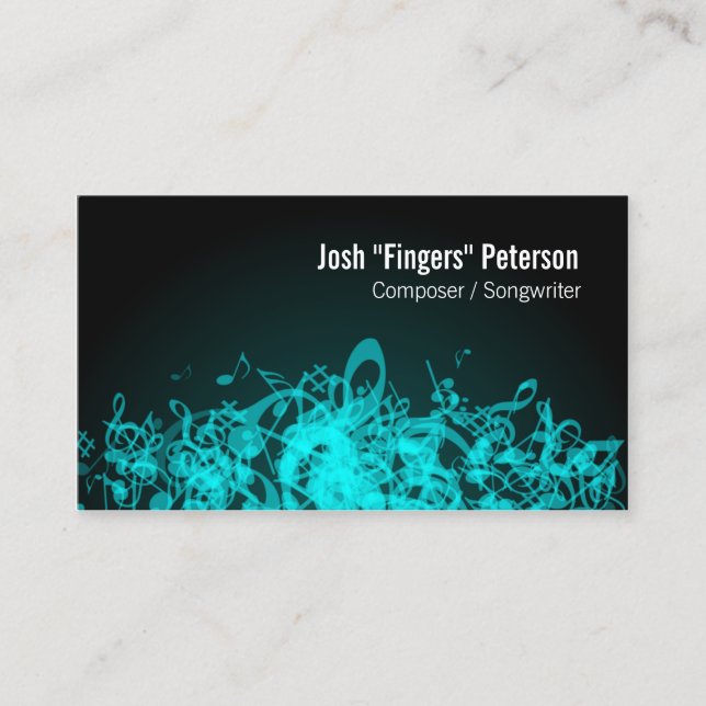 Music Notes Jumble Turquoise Business Card (Front)