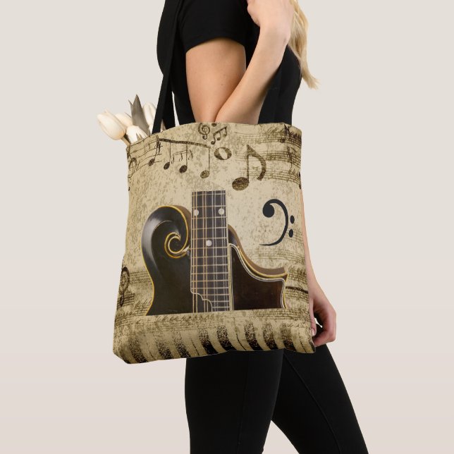 Music Notes Keyboard Guitar Tote Bag (Close Up)