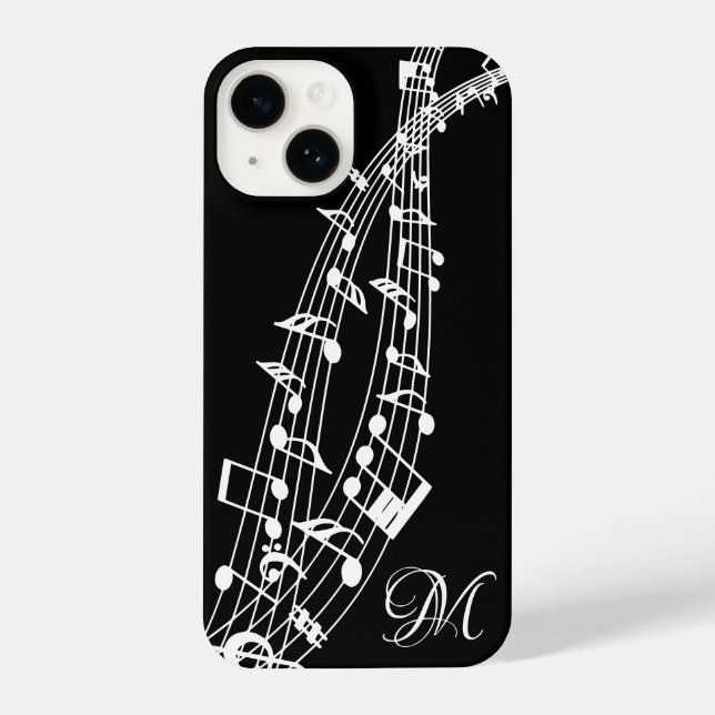 Music Notes Keyboard Monogram Name Custom Colour iPhone Case (Back)