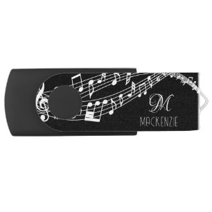 Music Notes Keyboard Monogram Name Custom Colour USB Flash Drive